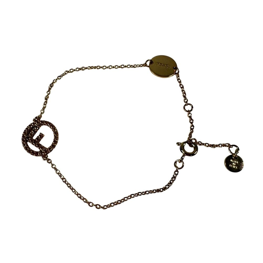 Fendi F Is For Gold Tone Crystal Logo Charm Chain Bracelet Made In Italy